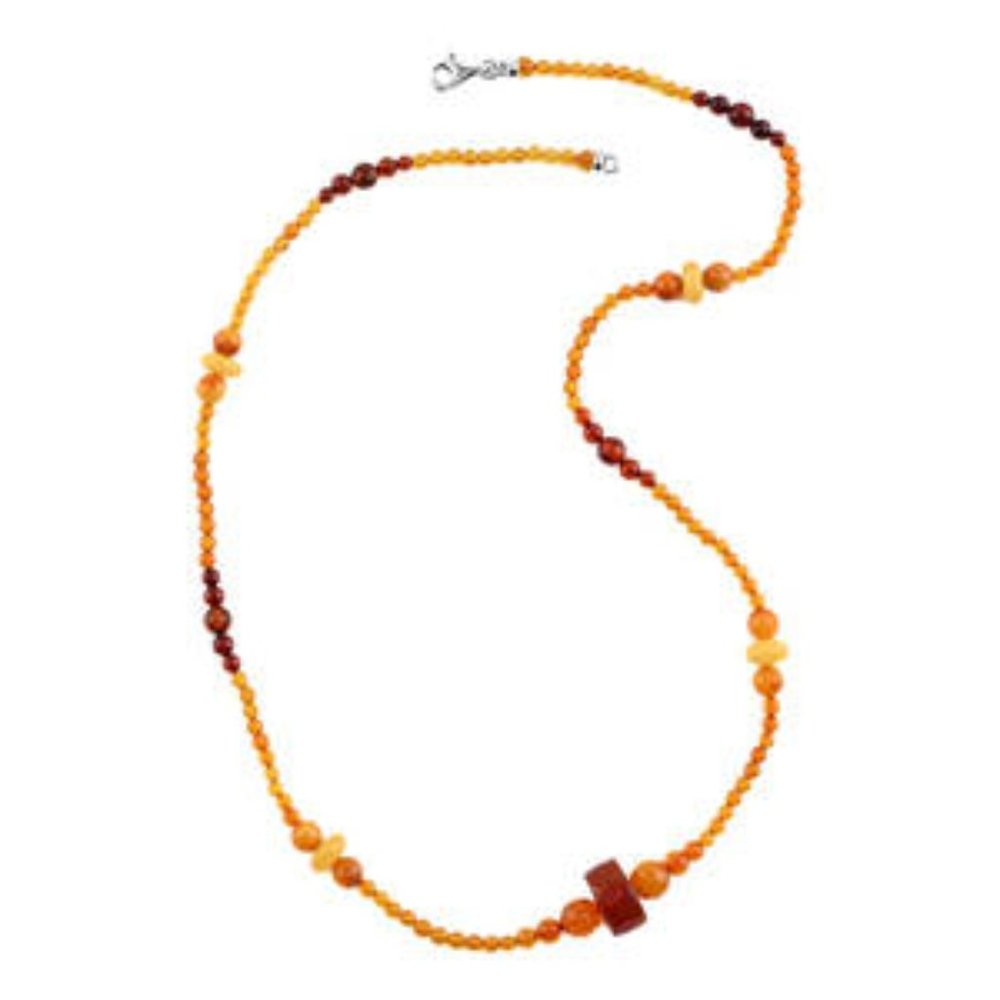 Baltic Multi Color Amber Beaded Necklace (22 Inches) in Sterling Silver